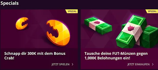Spezialangebote – 300 € Bonus Crab & Münztausch gegen 1 000 € Belohnungen – Malina Casino Malina Casino Specials: Bonus Crab & Münztausch-Angebote