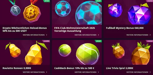 Reload-Boni Übersicht: Sport-, Casino- & Krypto-Reloads bei Malina Casino Malina Casino – Übersicht aller Reload-Boni für Sport, Casino und Krypto