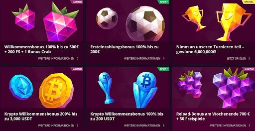 Malina Casino Aktionen – Casino-Willkommensbonus, Sportbonus, Turniere, Krypto-Boni & Reload-Bonus Malina Casino Aktionsübersicht mit Casino- und Sportboni, exklusiven Turnieren, Krypto-Willkommensangeboten und Wochenend-Reload
